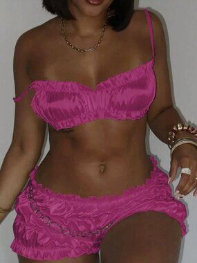 Women's Solid Color Ruffle Cropped Camisole Top With Shorts Set